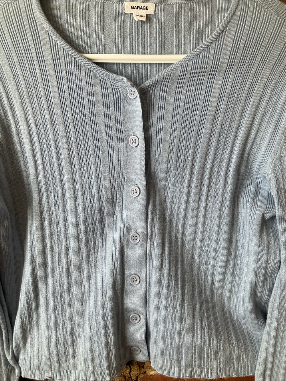 Light Blue Ribbed Cropped Cardigan - Picture 3 of 3